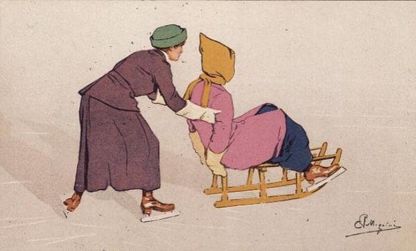En hjelpende hånd (farge litho) av Carlo Pellegrini