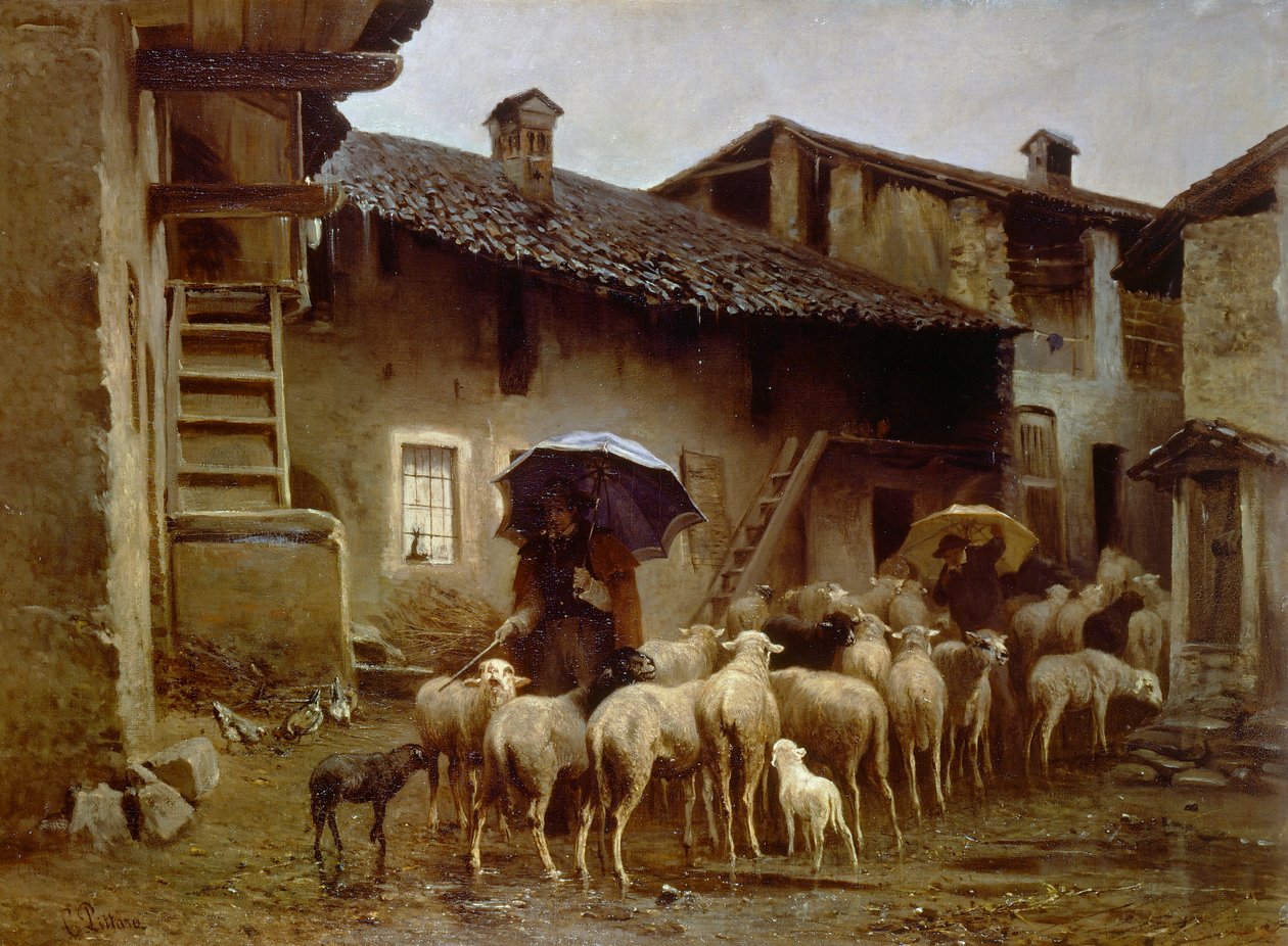Gå tilbake til stallen, av Carlo Pittara (1836-1890) av Carlo Pittara