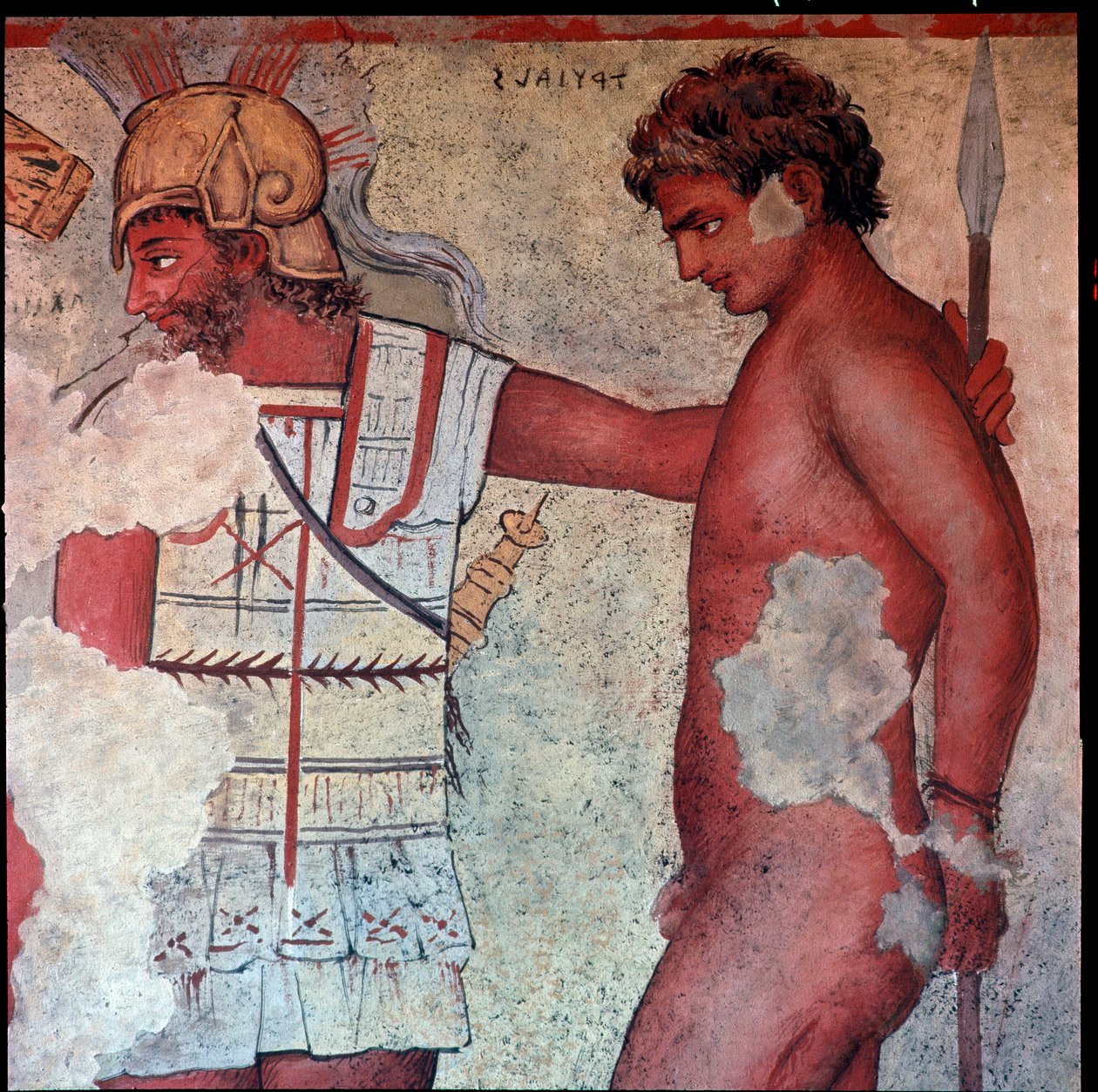 Etruskisk sivilisasjon: "" representasjon av ofringen av trojanske fanger til hyllest til Patroclus""" gjengivelse av Carlo Ruspi (1786-1863) av freskene fra det 4. århundre f.Kr. av Francois-graven til Vulci. Firenze, arkeologisk museum av Carlo Ruspi