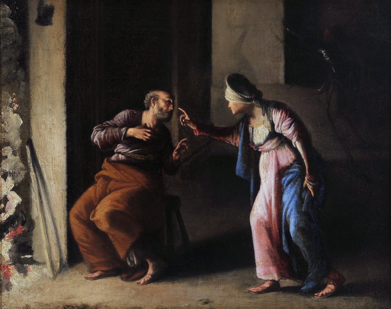 Fornektelsen av St. Peter. Maleri av Carlo Saraceni (1579-1620). Olje på lerret. Mål: 38x48cm. Musee Granet, Aix en Provence. av Carlo Saraceni