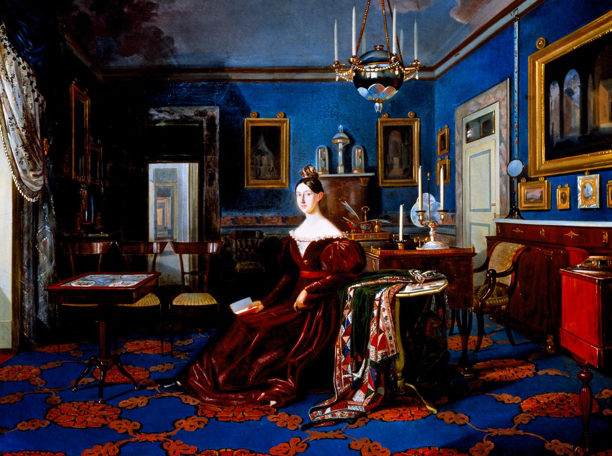 Portrett av Maria Cristina av Savoy i palasset i Caserta (olje på lerret) av Carlo de Falco