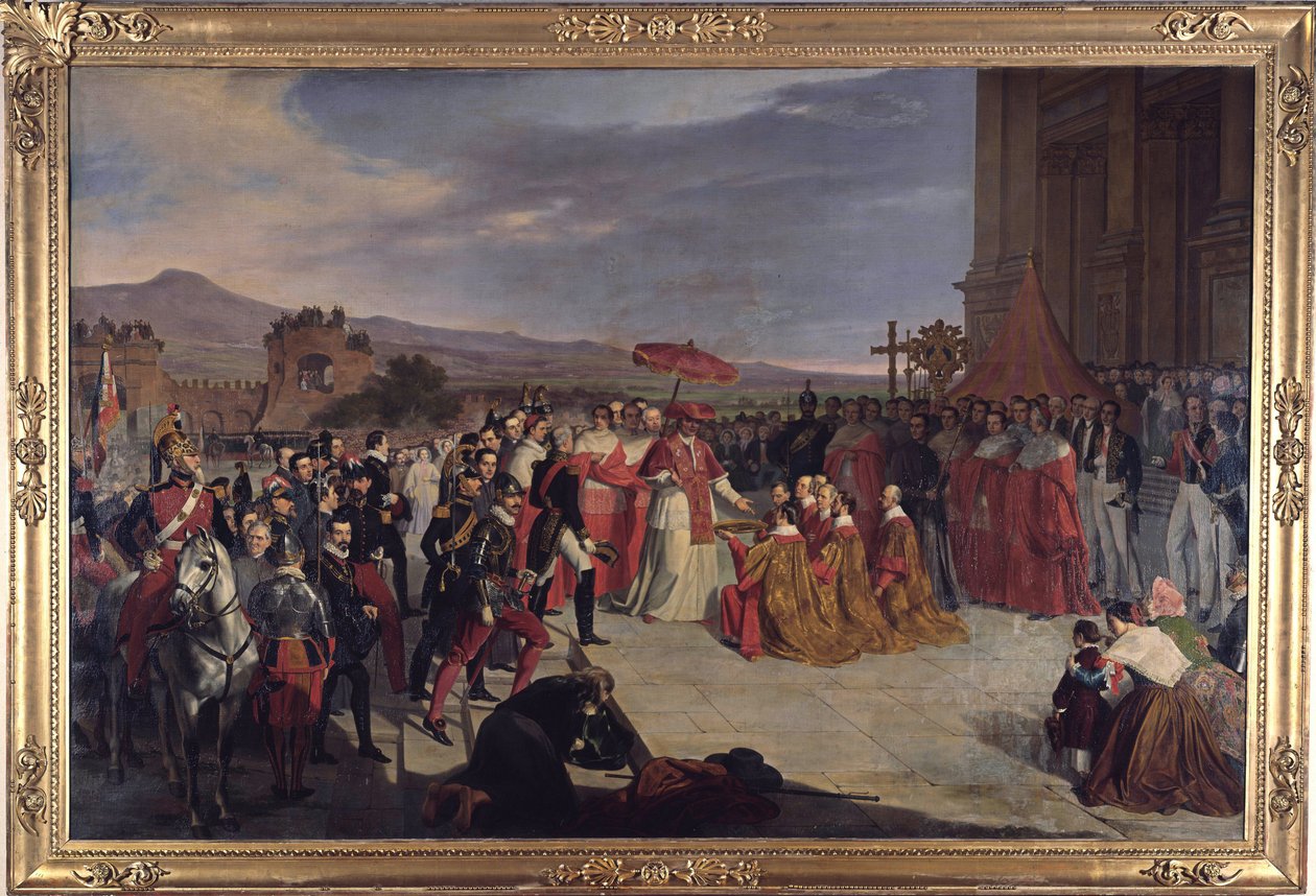 Gjeninnvielsen av Lateranbasilikaen i Roma av pave Pius IX, av De Paris, Carlo (1800-1861). Olje på lerret av Carlo de Paris