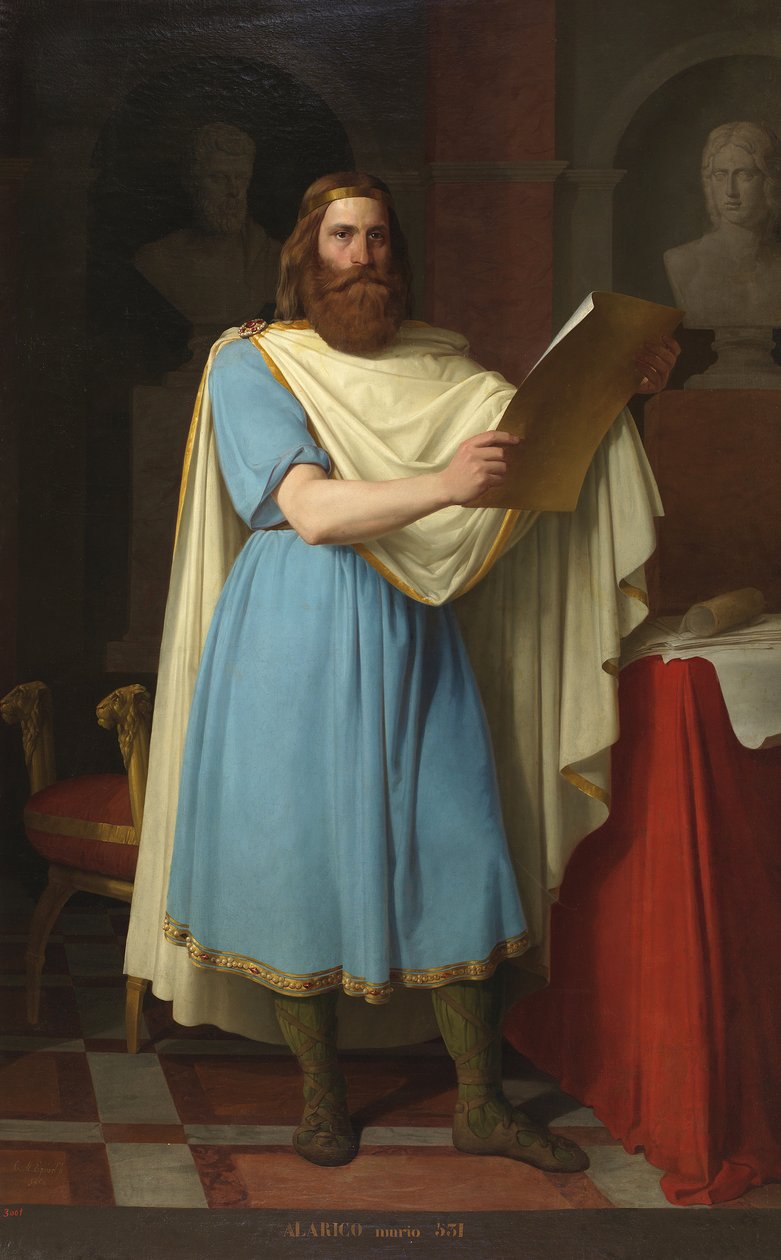 Portrait du roi wisigoth Alaric II (484-507) (Visigothic King Alarik, Alarich og Alarico II) Maleri av Carlos Maria Esquivel y Rivas (1830-1867) 1856 Palais de las Cortes, Madrid av Carlos Maria Esquivel