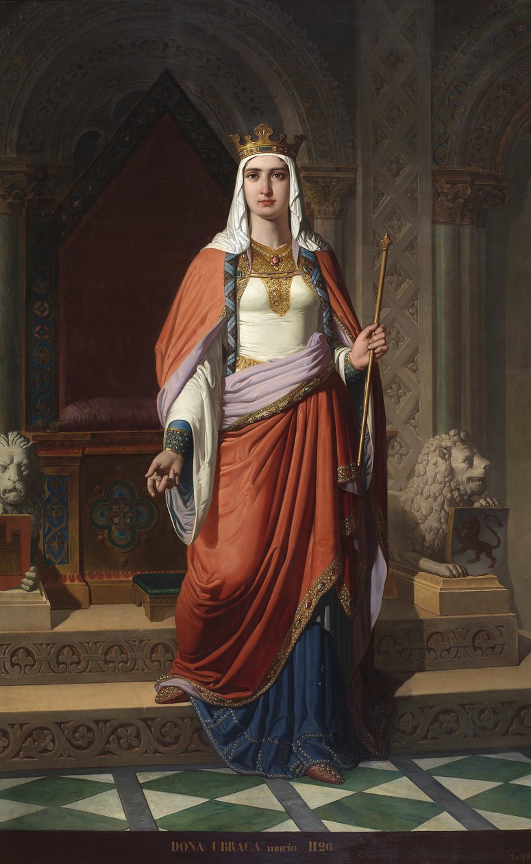 Portrait de la reine Urraque Iere de Leon (1081-1126) (Portrett av dronning Urraca av Leon og Castilla) Maleri av Carlos Mugica y Perez (1821-vers 1876) 1857 Palais de las Cortes, Madrid av Carlos Múgica y Pérez