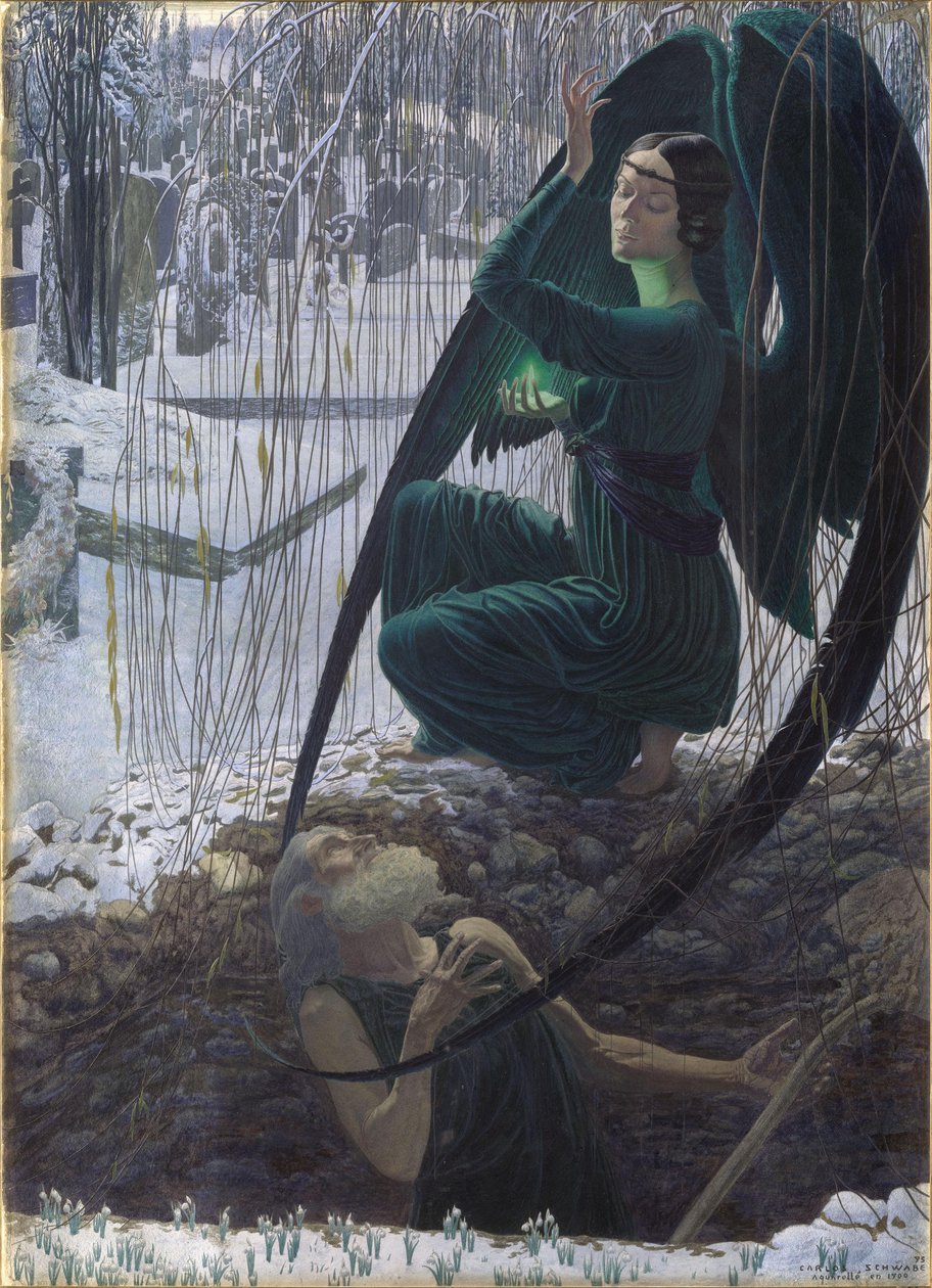 Gravgraverens død 1895-1900 av Carlos Schwabe