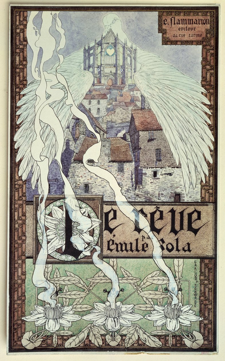 Drømmen, tittelside til roman av Emile Zola (Paris av Carlos Schwabe