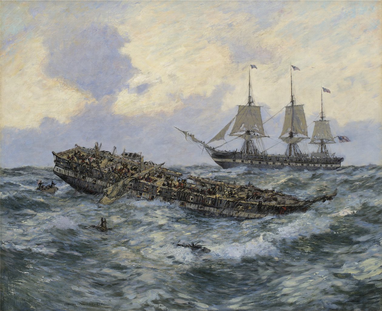 Engasjement mellom U.S. Fregate Constitution og H.M.S. Guerriere, 1895 av Carlton Theodore Chapman