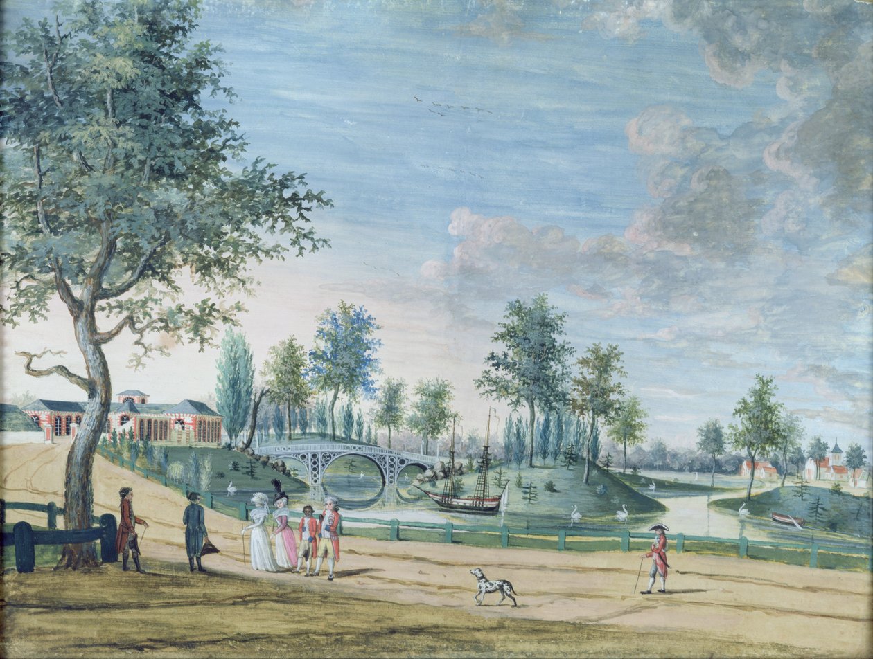 Jernbanebroen, Parc du Raincy (hertugen og hertuginnen av Chartres på vei til Orangerie) av Louis Carrogis dit Carmontelle