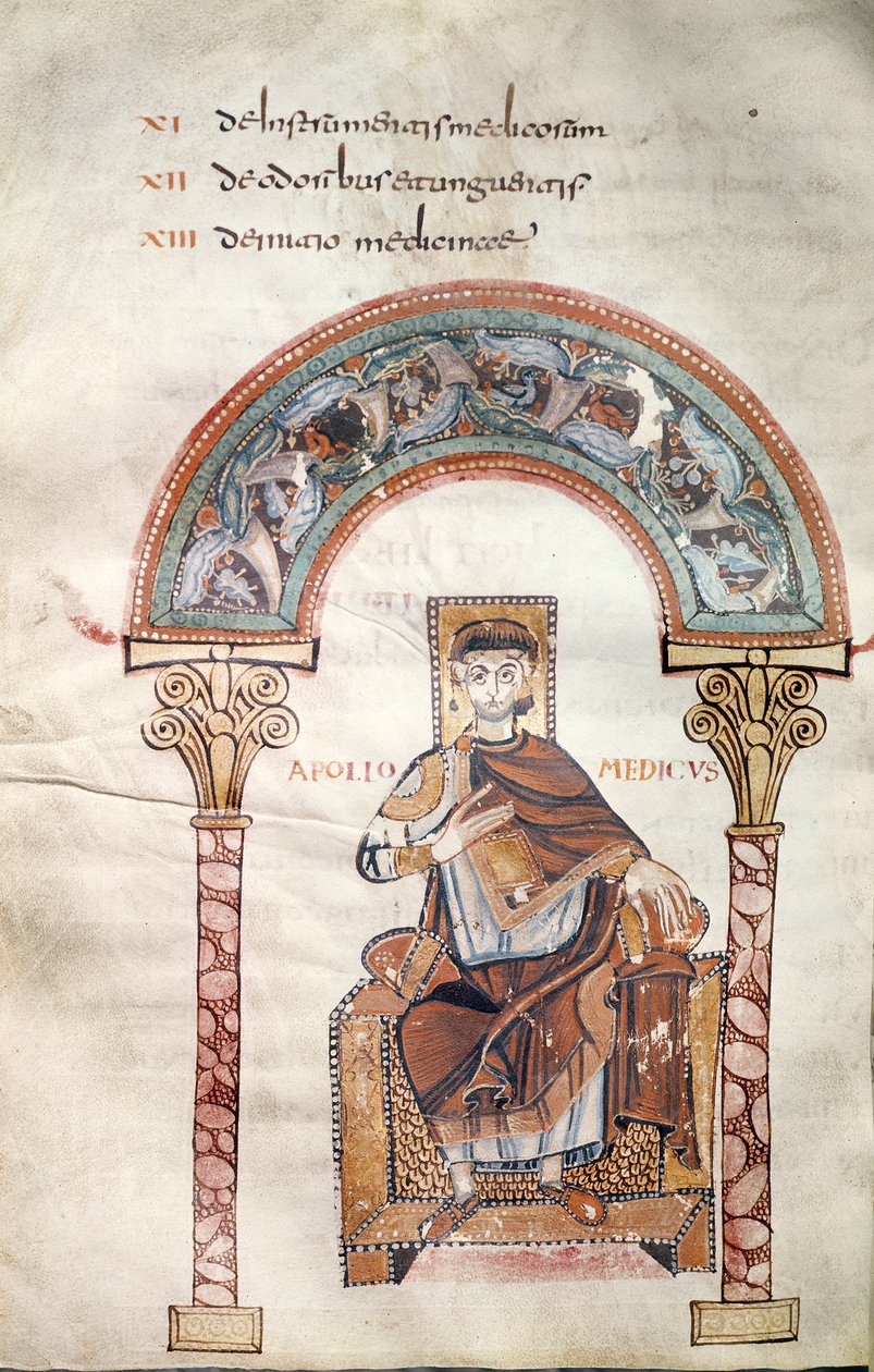 Ms CCII fol.91v Apollo Medicus, fra Etymologiae av Isidore av Sevilla av Carolingian School