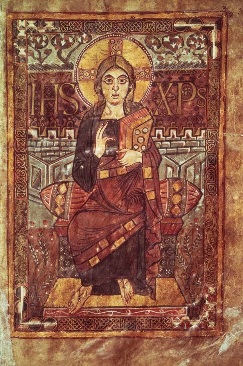 NAL 1203 fol.3 Kristus i Majestet, fra Godescale-evangeliet, ca. 781-783 e.Kr. av Carolingian School