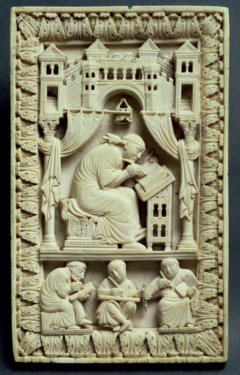 St. Gregory-skrift med skriftlærde nedenfor, fransk-tyske skole, ca. 850-875 av Carolingian School