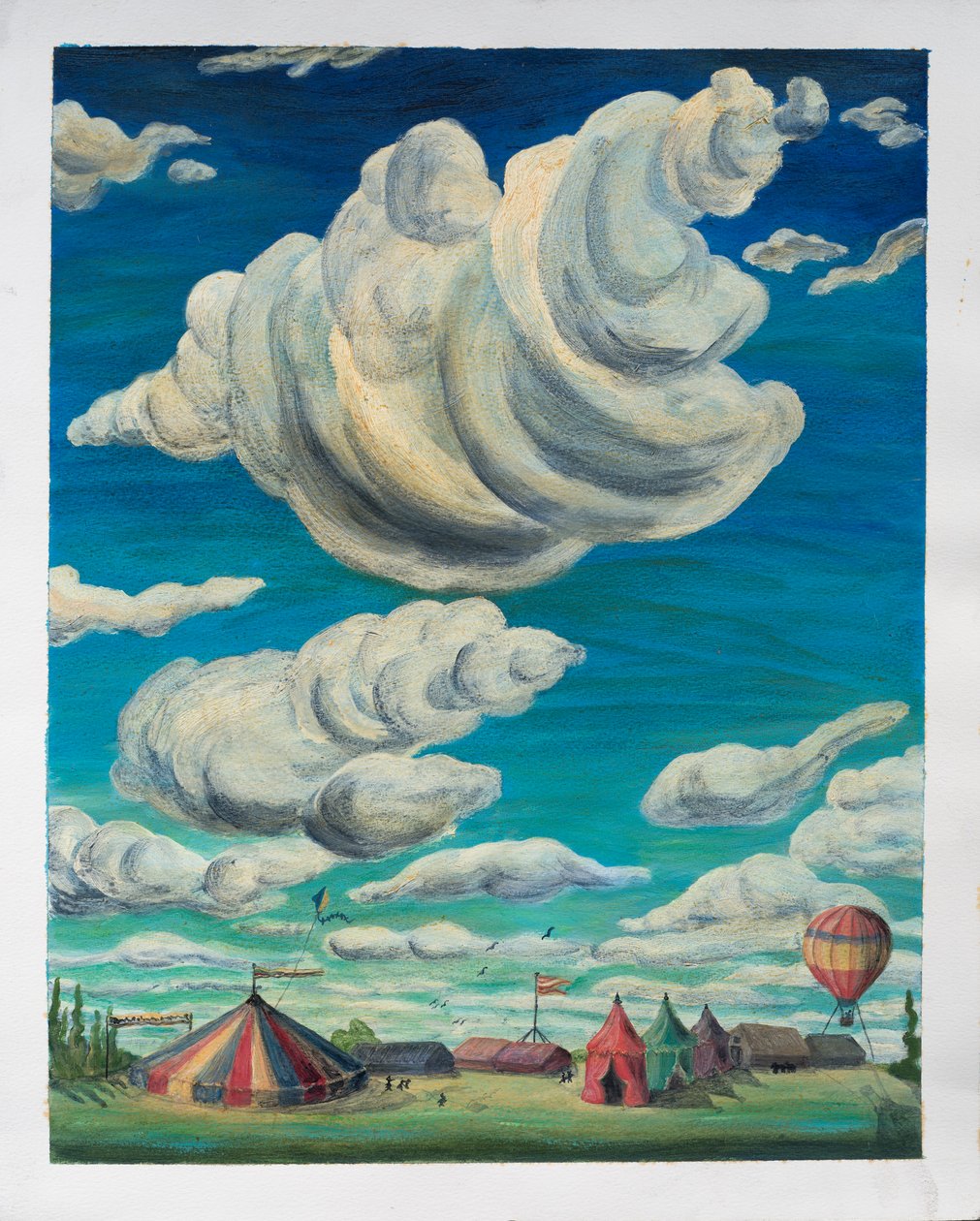 Big Clouds Over Circus Tents, 1992 (olje på papir) av Carolyn Hubbard Ford