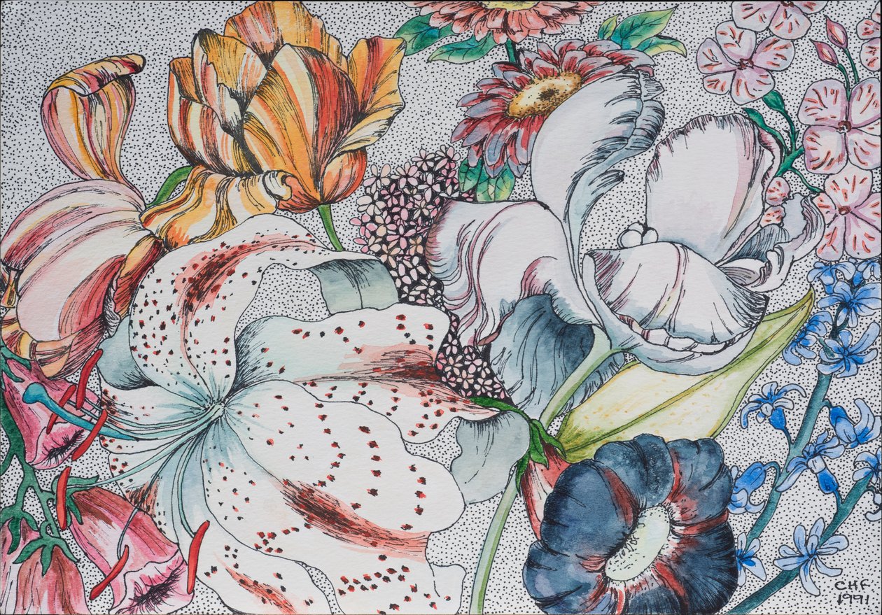 Blandede blomster, 1991 av Carolyn Hubbard Ford