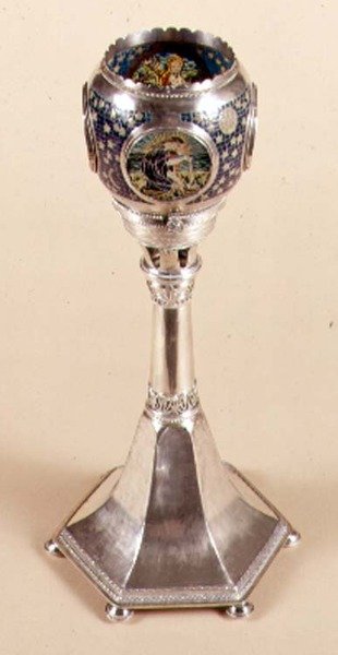 Plique-a-jour emaljert lampe, 1905-12 (metall og emalje) av Carrie Copson