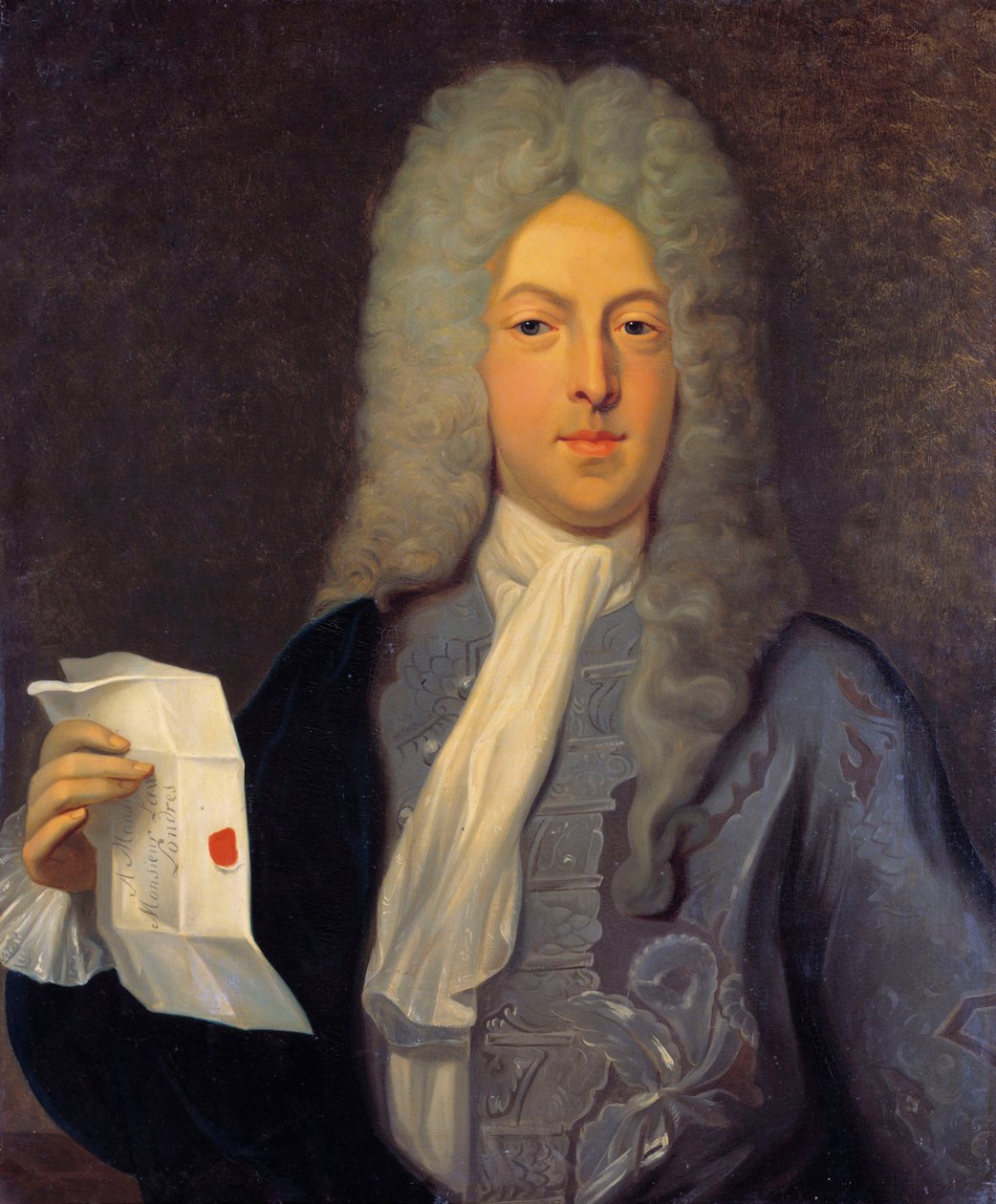 Portrett av John Law (1671 - 1729) finanskontrollør, Scottish Financial som forårsaket konkurs i 1720 (Event of Quincampoix Street). Maleri av Casimir Balthasar (1811-1875) av Casimir de Balthasar