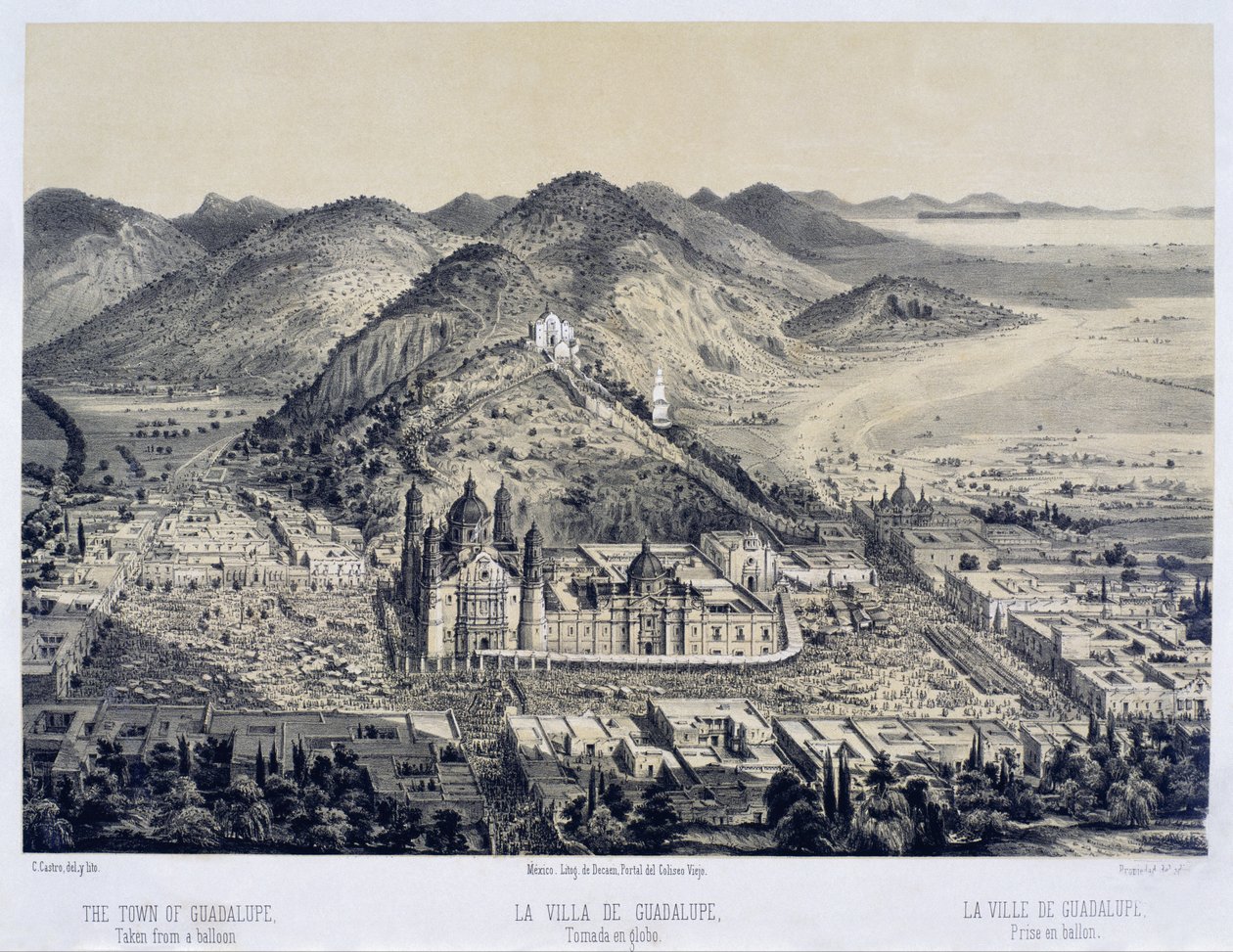 Villa de Guadalupe sett fra en luftballong av Casimiro Castro