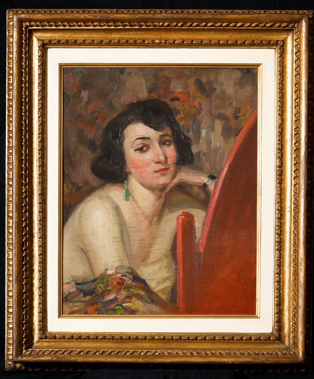 Woman at Mirror (olje på kryssfiner) av Casimiro Jodi