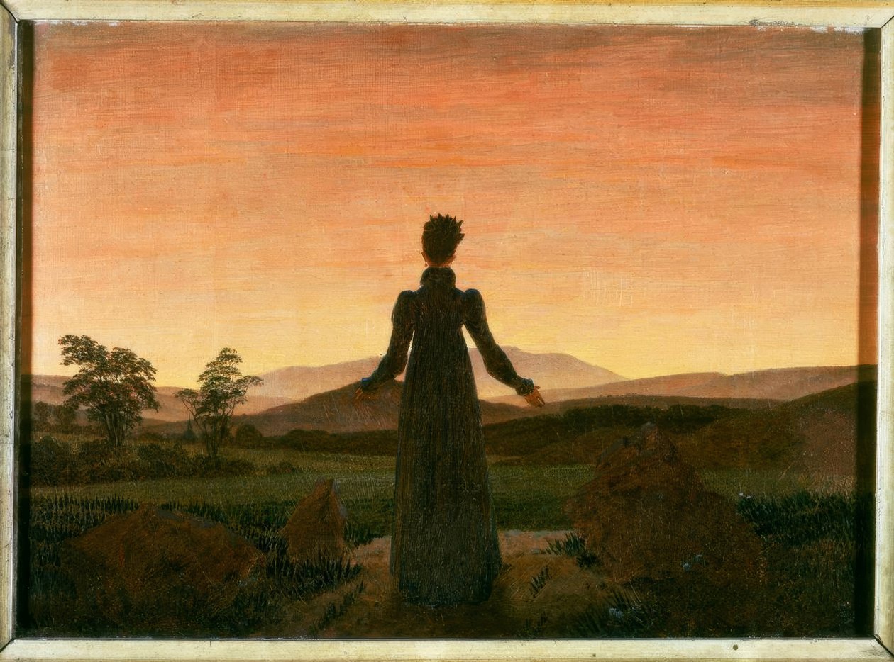 Kvinne foran solnedgangen av Caspar David Friedrich