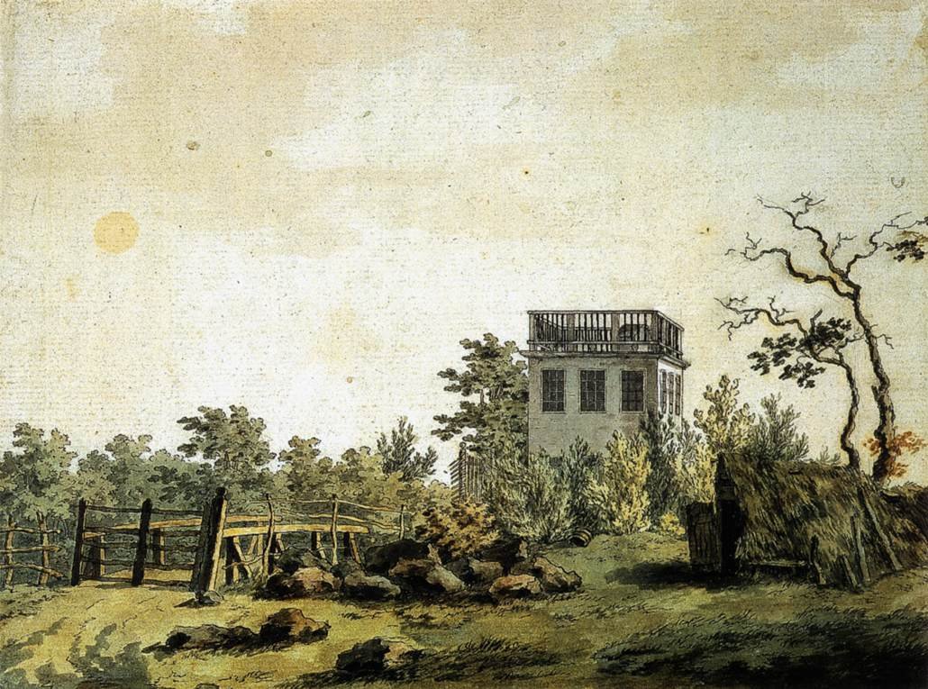 Landskap med paviljong av Caspar David Friedrich