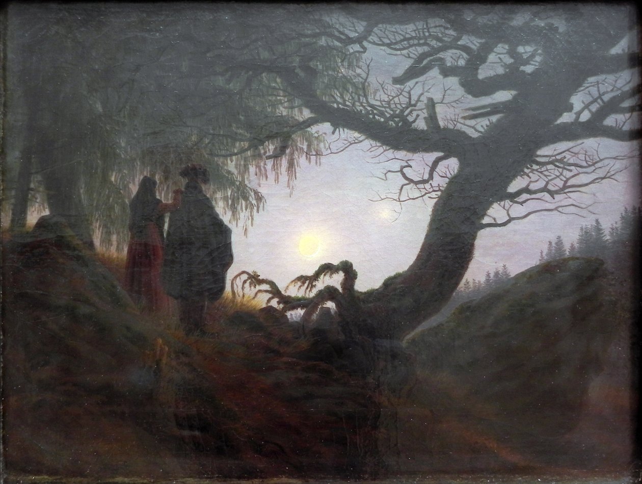 Mann og kvinne som tenker på månen av Caspar David Friedrich