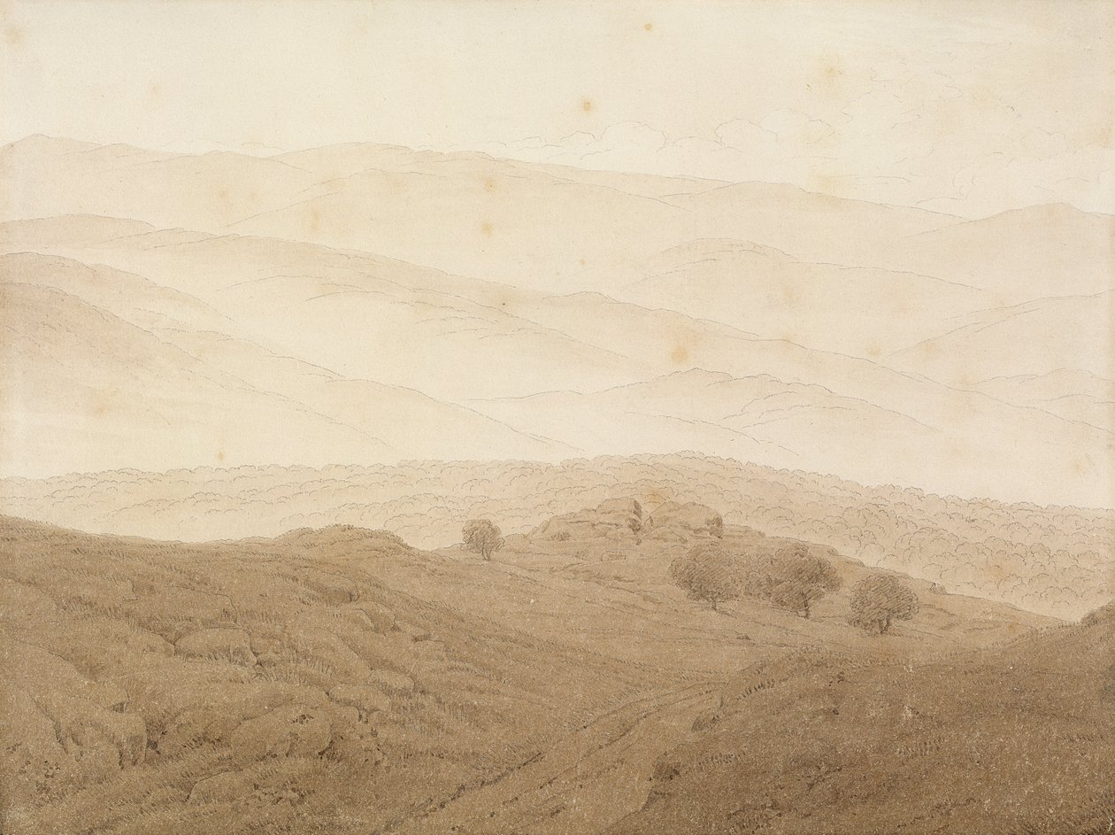 Fjelllandskap nær Teplitz (grafitt og vask) av Caspar David Friedrich