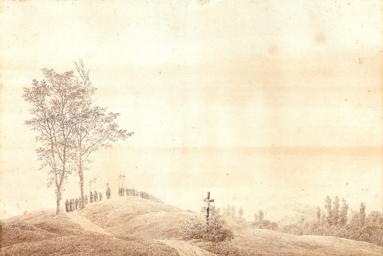 Pilegrimsreise ved solnedgang av Caspar David Friedrich