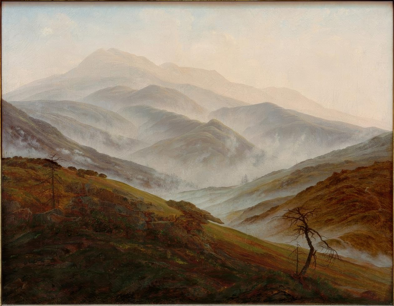 Giant Mountains landskap med stigende tåke av Caspar David Friedrich