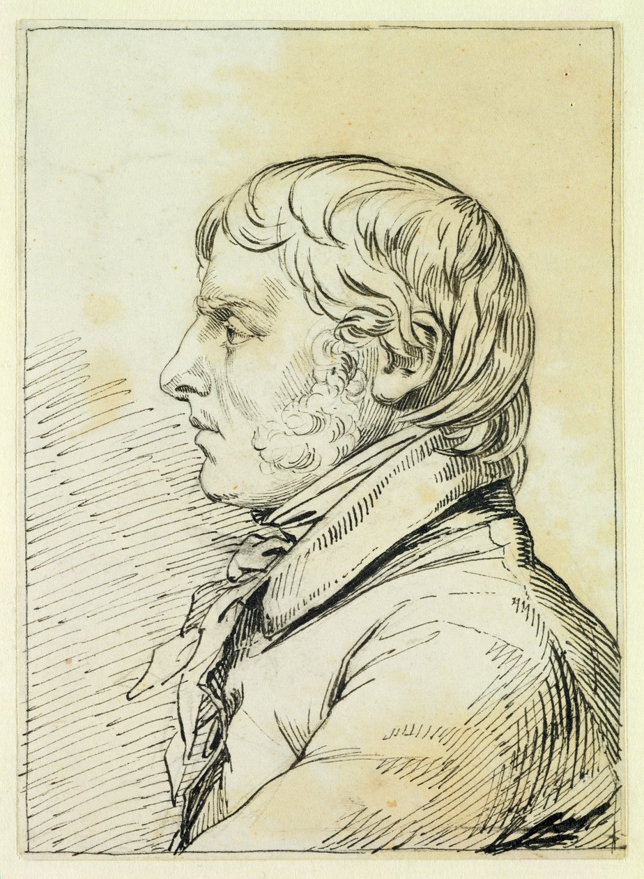 Selvportrett (penn og brunt blekk over spor av svart kritt på papir) av Caspar David Friedrich