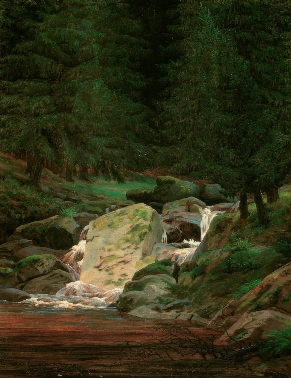 Granskog med foss av Caspar David Friedrich