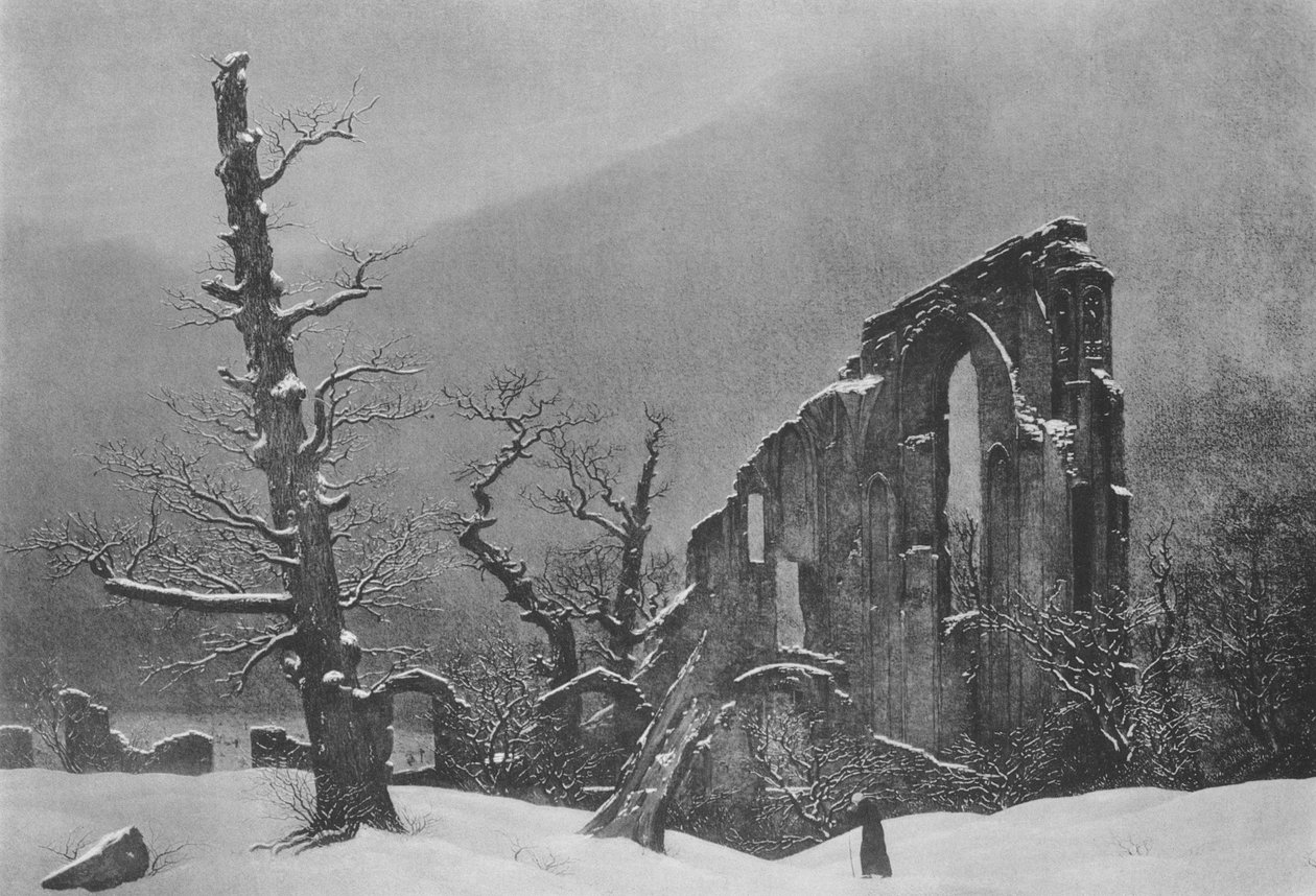 Vinterlandskap med ruiner av Eldena -klosteret av Caspar David Friedrich