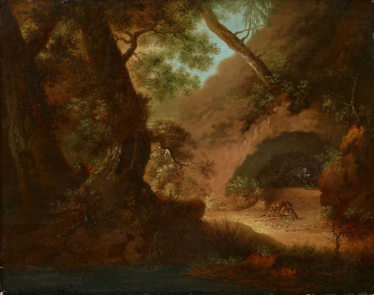 Ulv i skogen foran en hule av Caspar David Friedrich