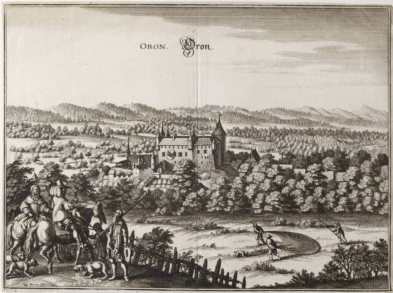 Utsikt over slottet i Oron, Sveits, 1653 av Caspar Merian