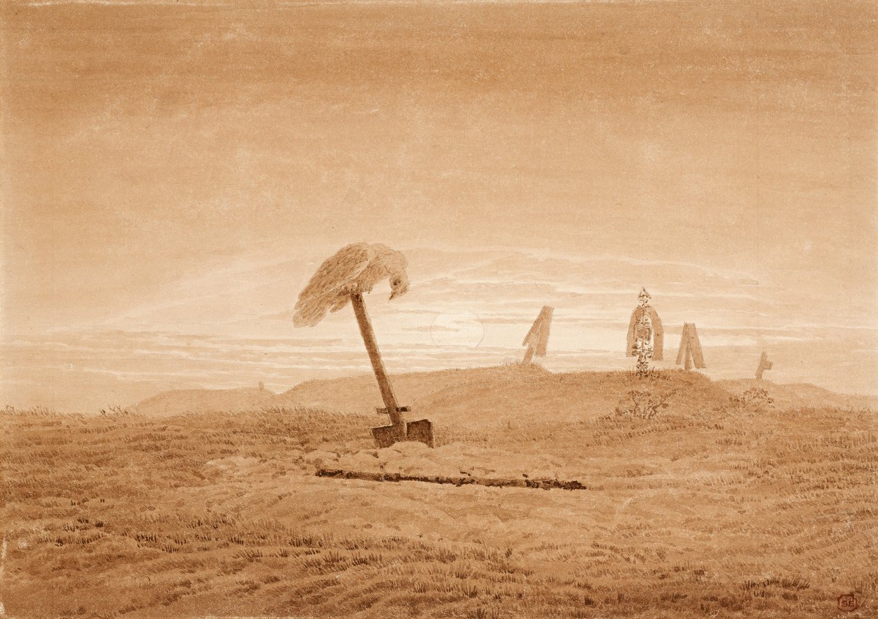 Landskap med graver, ca. 1835-1837 av Caspar David Friedrich