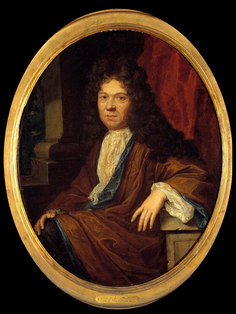 Portrett av Jean de la Bruyere (1645-1696) moralist francais Maleri tilskrevet Caspar (Gaspar) Netscher (1639-1684). 1600-tallets søn. 0,44x0,36 m - Portrett av Jean de la Bruyere (1645-1696), fransk moralist. Maleri tilskrevet Gaspar (Caspar) Ne av Caspar (attr. to) Netscher