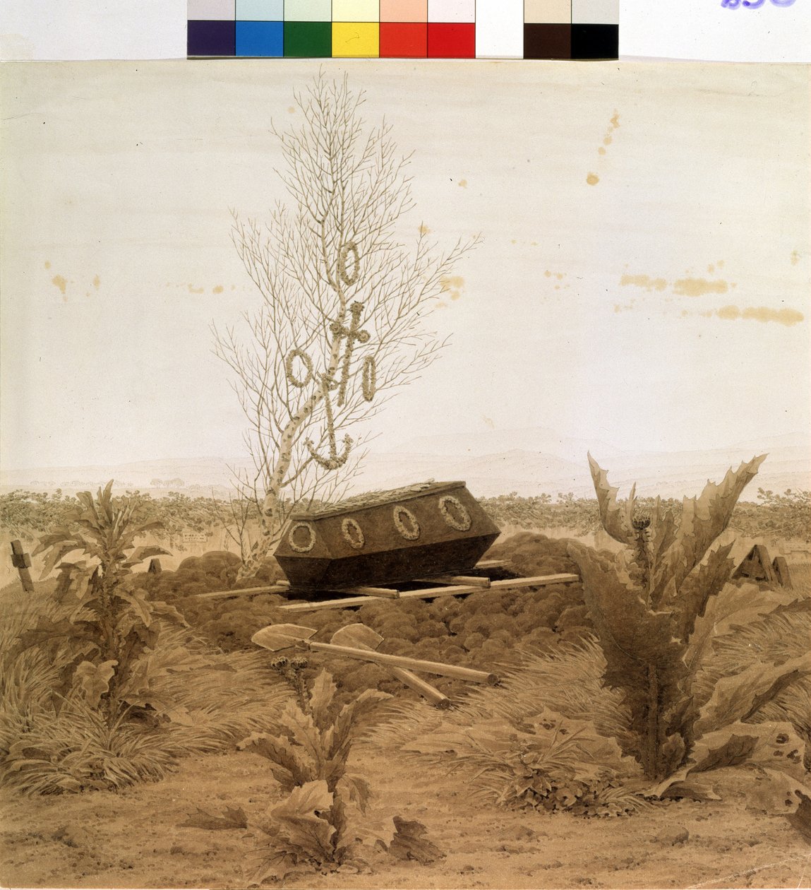 "På kanten av graven" En kiste i ferd med å bli senket til bunnen av graven. Pennetegning av Caspar David Friedrich (1774-1840) rundt 1830 Pushkin-museet, Moskva av Caspar David Friedrich