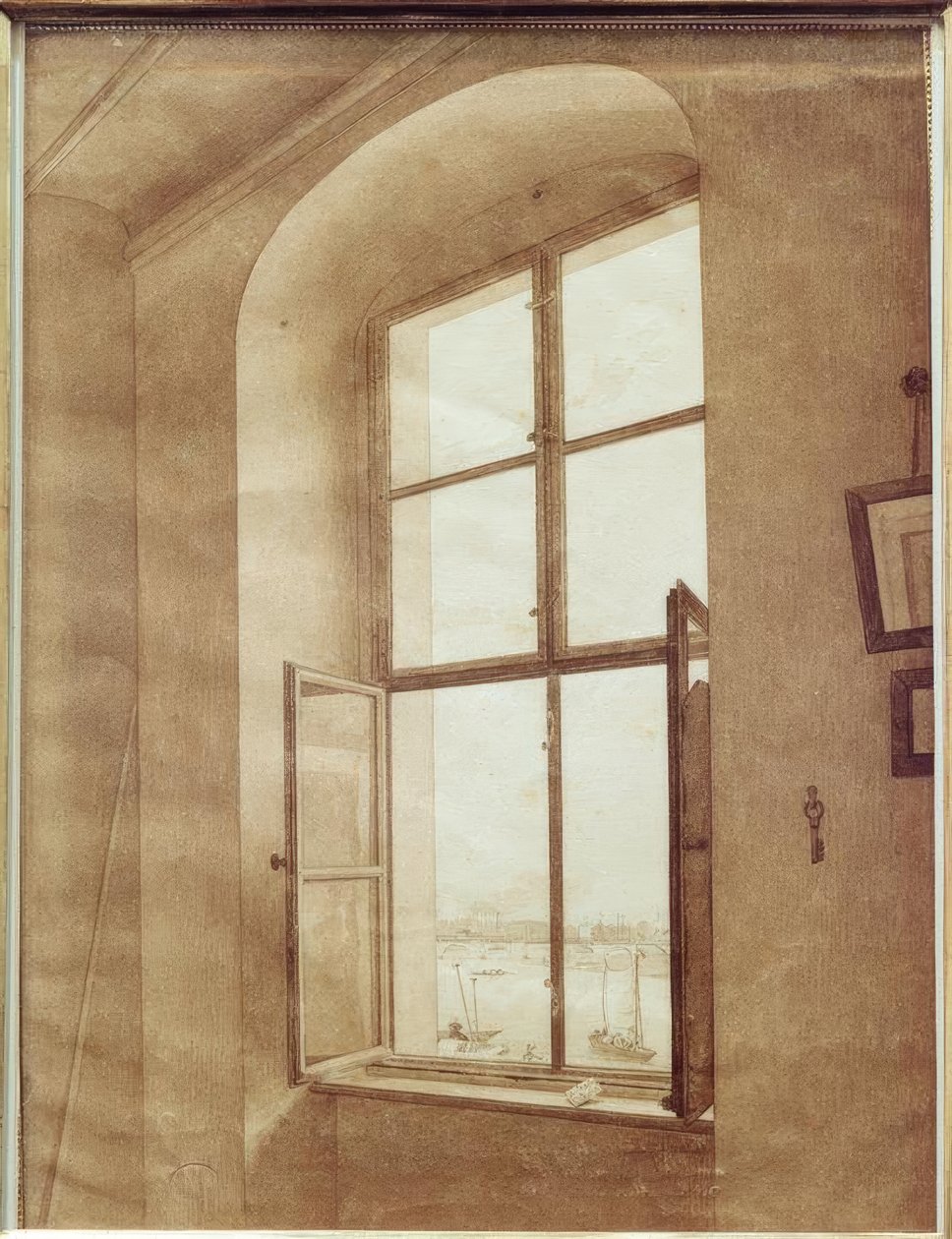 Utsikt fra kunstnerens atelier (venstre vindu) av Caspar David Friedrich
