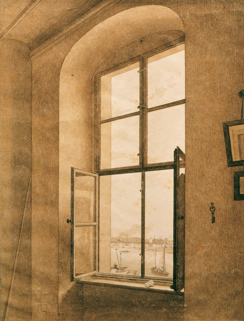 Utsikt over Elben fra kunstnerens studio i Dresden (venstre vindu) av Caspar David Friedrich