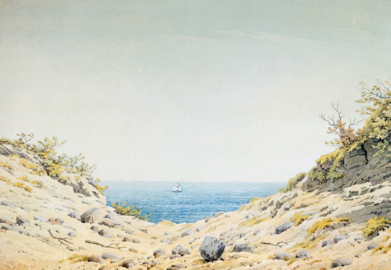 Utsikt gjennom en forsenkning mot havet av Caspar David Friedrich