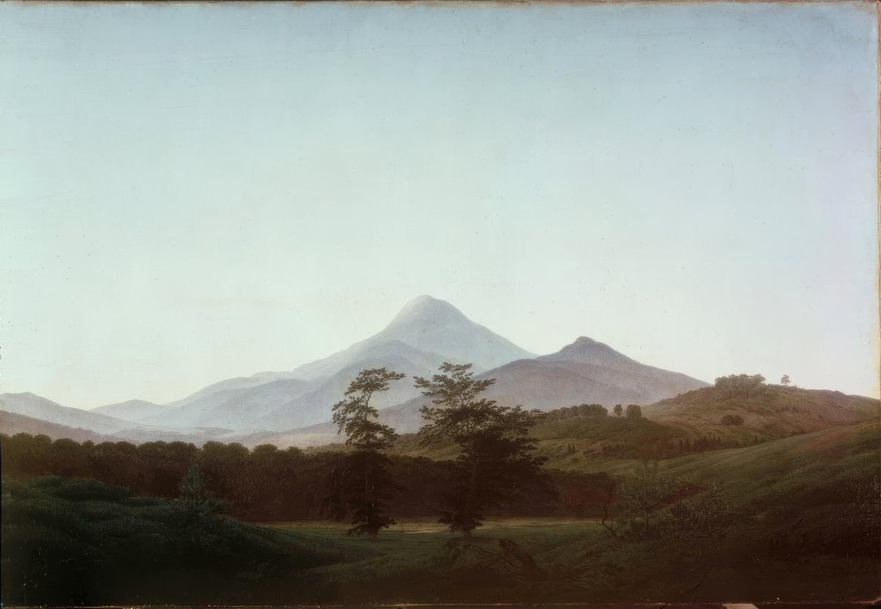 Bohemlandskap med den store og lille Milleschaue av Caspar David Friedrich