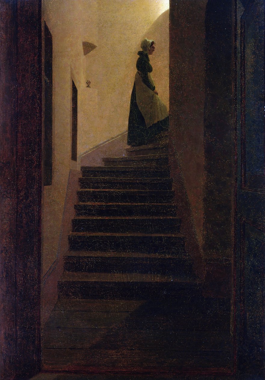 Caroline on the Stairs (olje på lerret) av Caspar David Friedrich