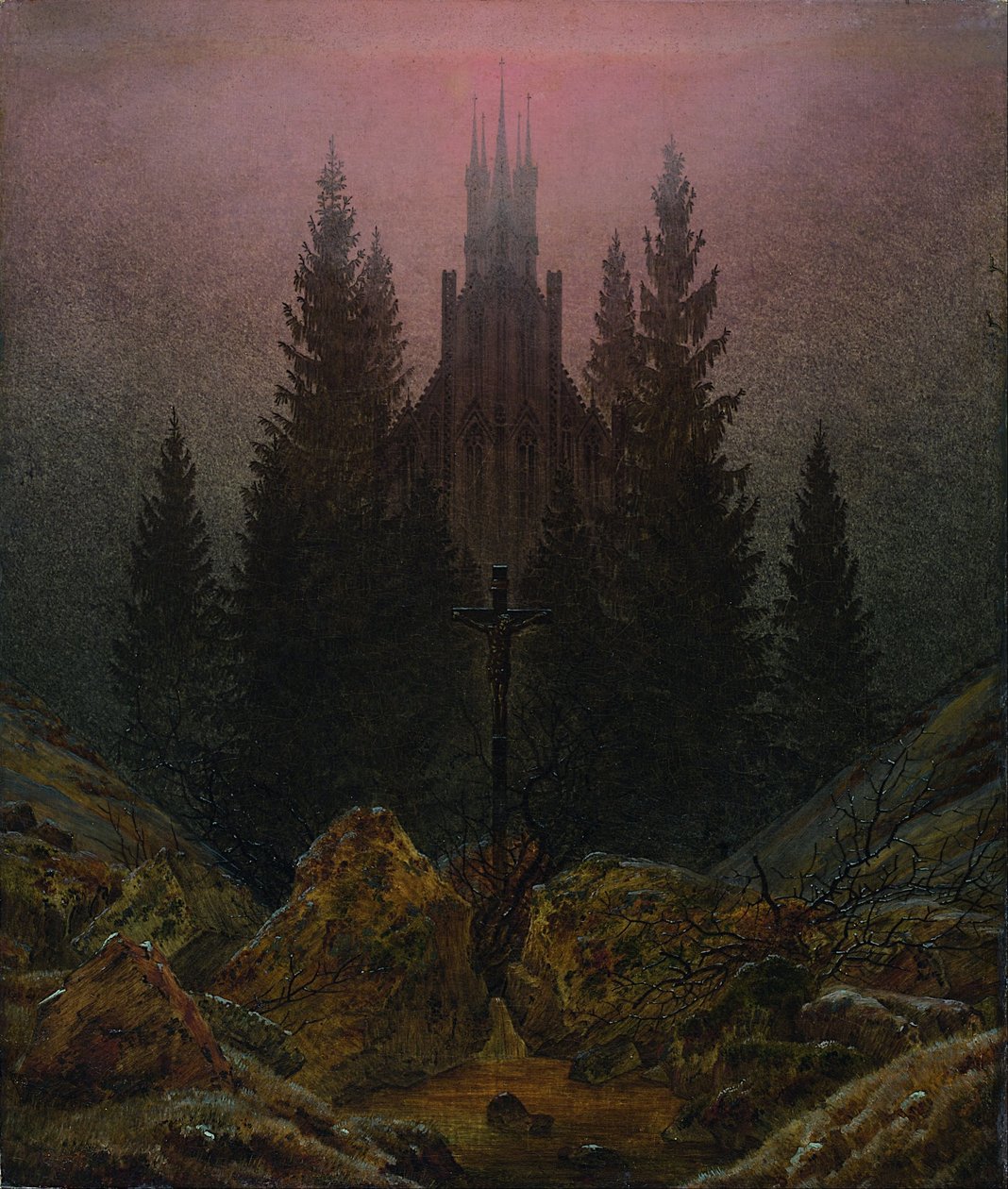 Kors og katedral i fjellene av Caspar David Friedrich