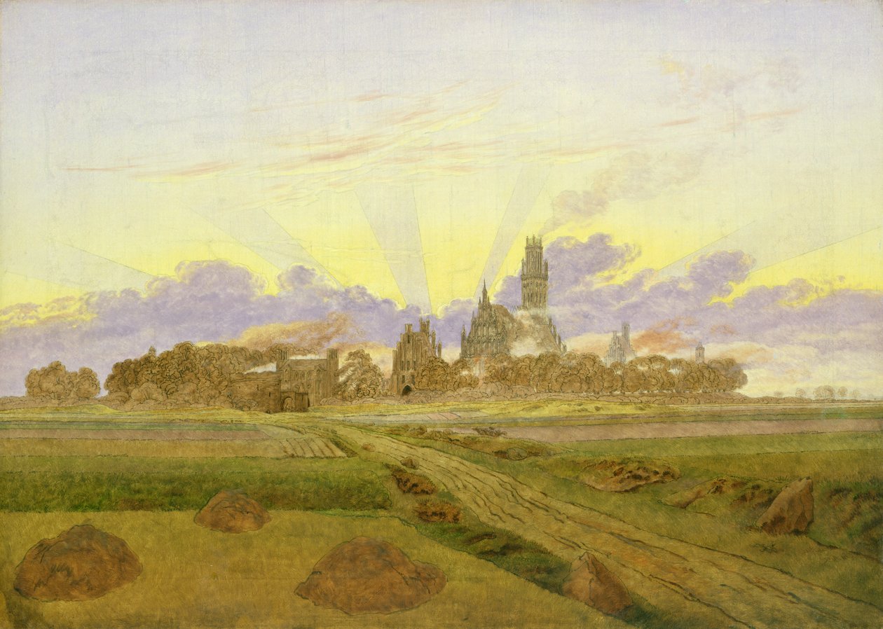 Dawn at Neubrandenburg (olje på lerret) av Caspar David Friedrich