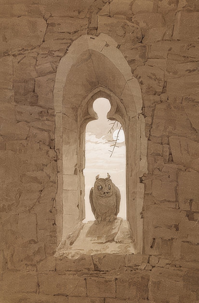 Ugla i det gotiske vinduet. Rundt 1836 av Caspar David Friedrich