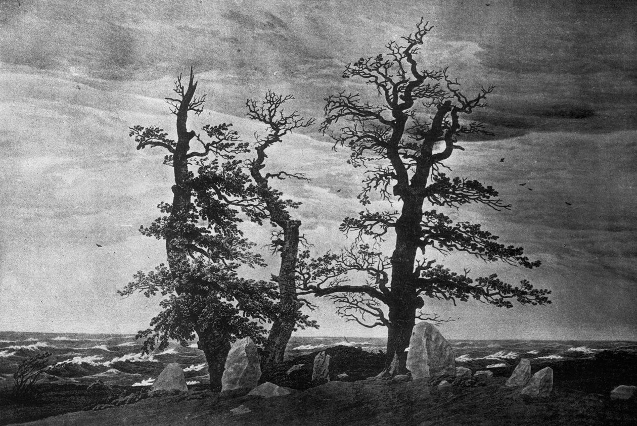 Dolmen by the Sea (blyant og sepia blekk på papir) av Caspar David Friedrich