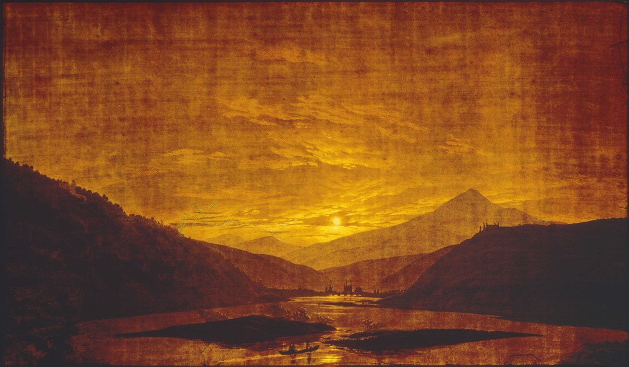 Elvelandskap om natten av Caspar David Friedrich