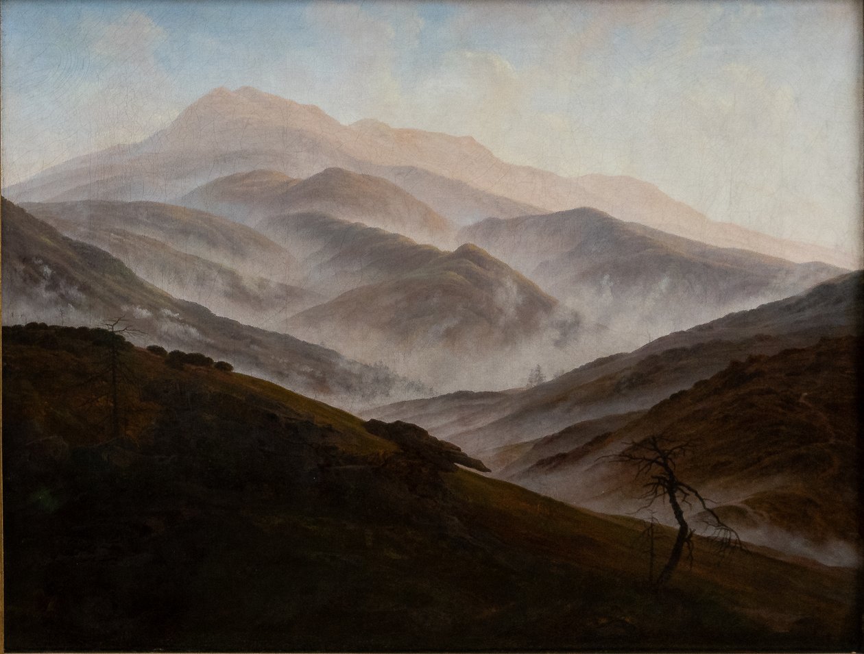Kjempefjelllandskap med stigende tåke av Caspar David Friedrich