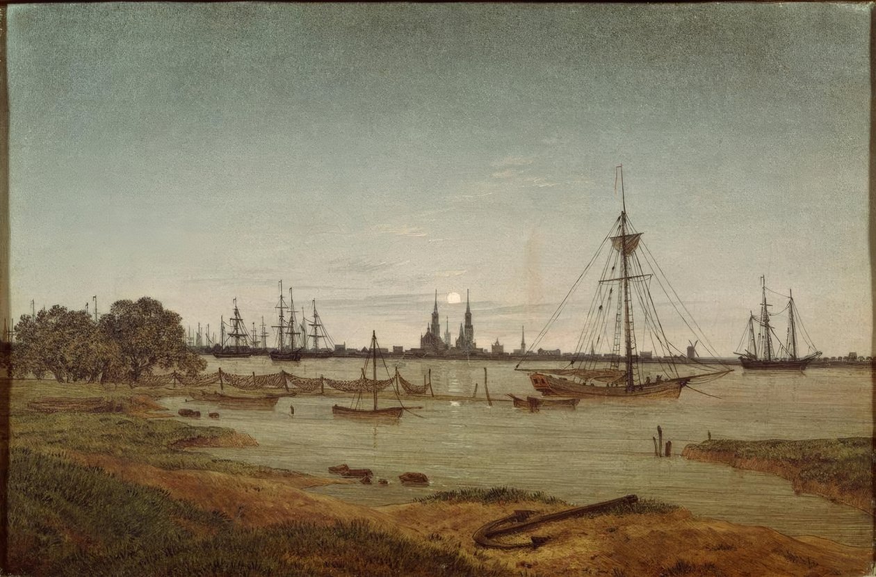 Havn ved måneskinn av Caspar David Friedrich