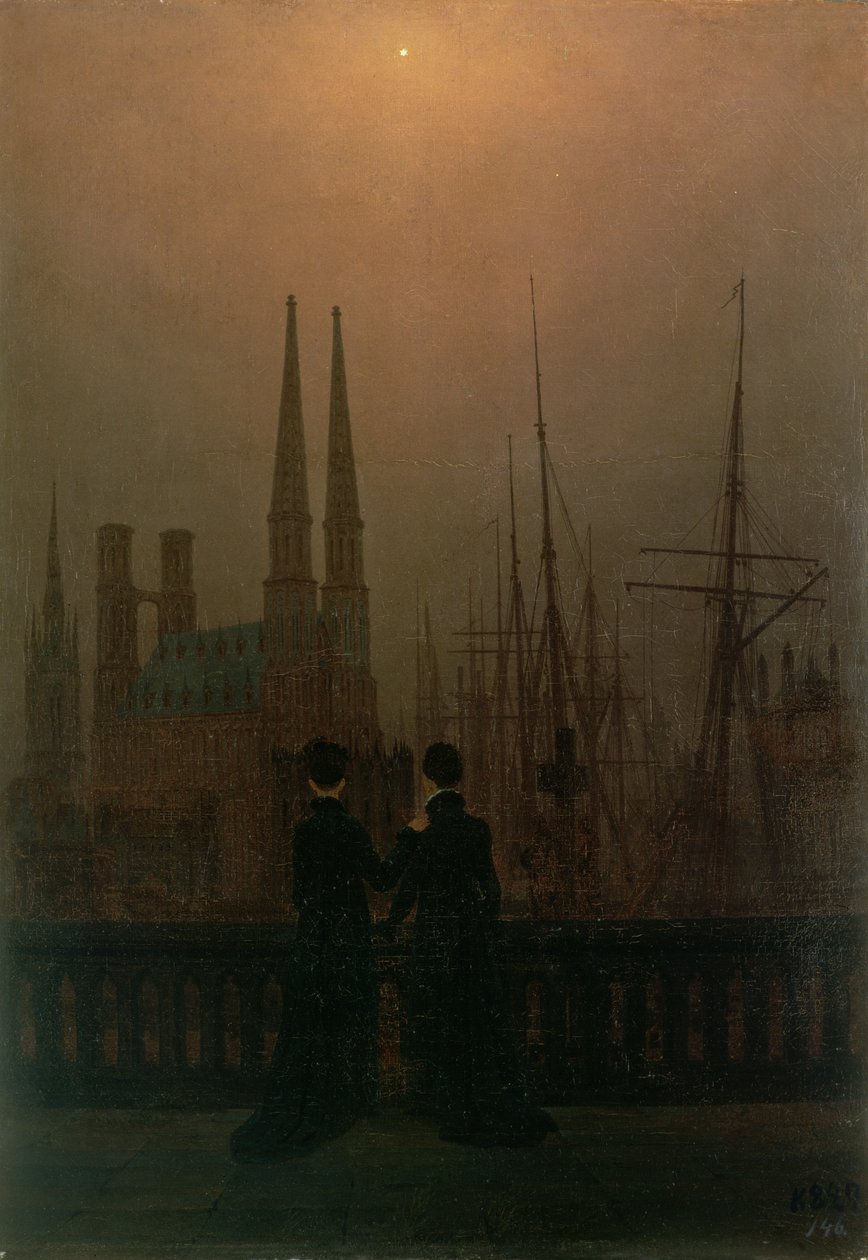 Havn om natten (Søstre), ca. 1818-20 av Caspar David Friedrich