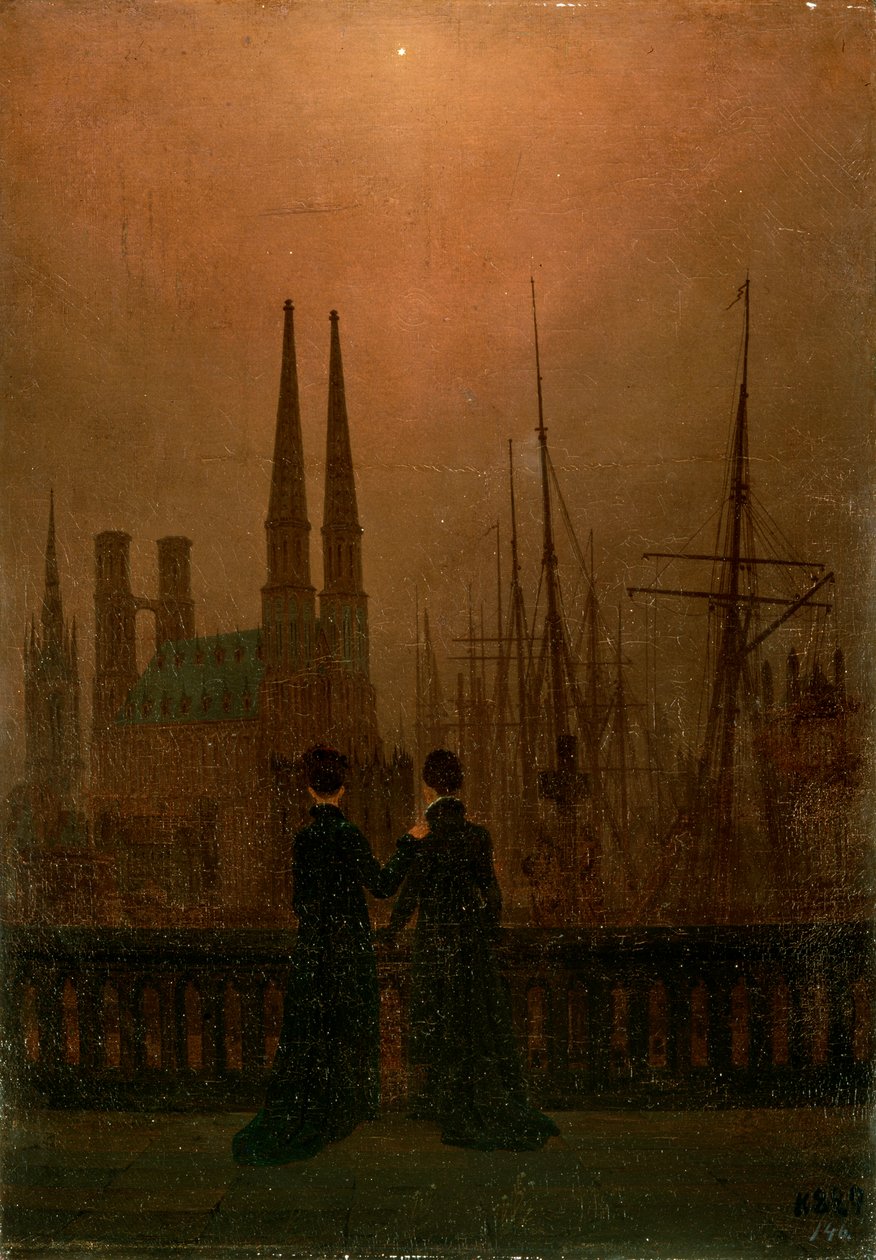 Havn på natt søstre, 1818-1820. av Caspar David Friedrich