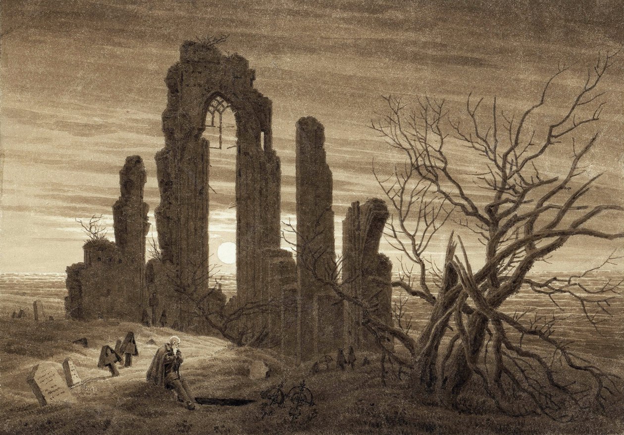Vinter, natt, alderdom og død (utdrag fra syklusen av døgnets timer og menneskets aldre) - Kunstverk av Caspar David Friedrich (1774-1840), sepia på papir (19,2x27,5 cm) av Caspar David Friedrich
